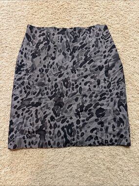 Ann Taylor Silk  Grey and Black Leopard-Print Pencil Skirt